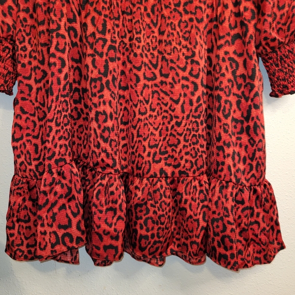MICHAEL Michael Kors Animal Print Red Ruffled Long Sleeve Dress Size 2X - Picture 8 of 8